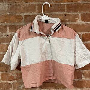 Pink and White Collard Top